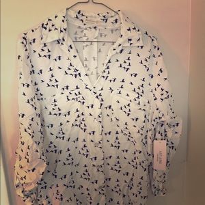 Women’s button up top with bird pattern, size S